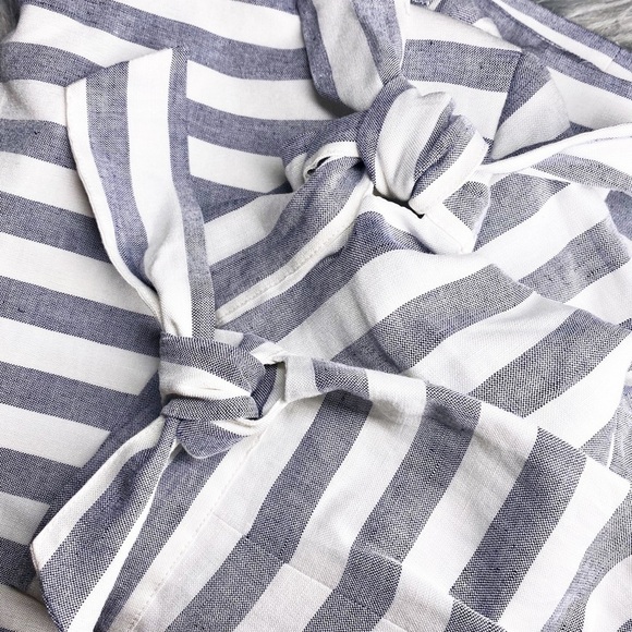 NINE WEST Linen Blend Striped Tie Sleeve One Button Nautical Blazer, Size 10 - Picture 5 of 10